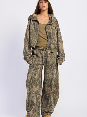 Woodland Camo Barrel Leg Drawstring Pants