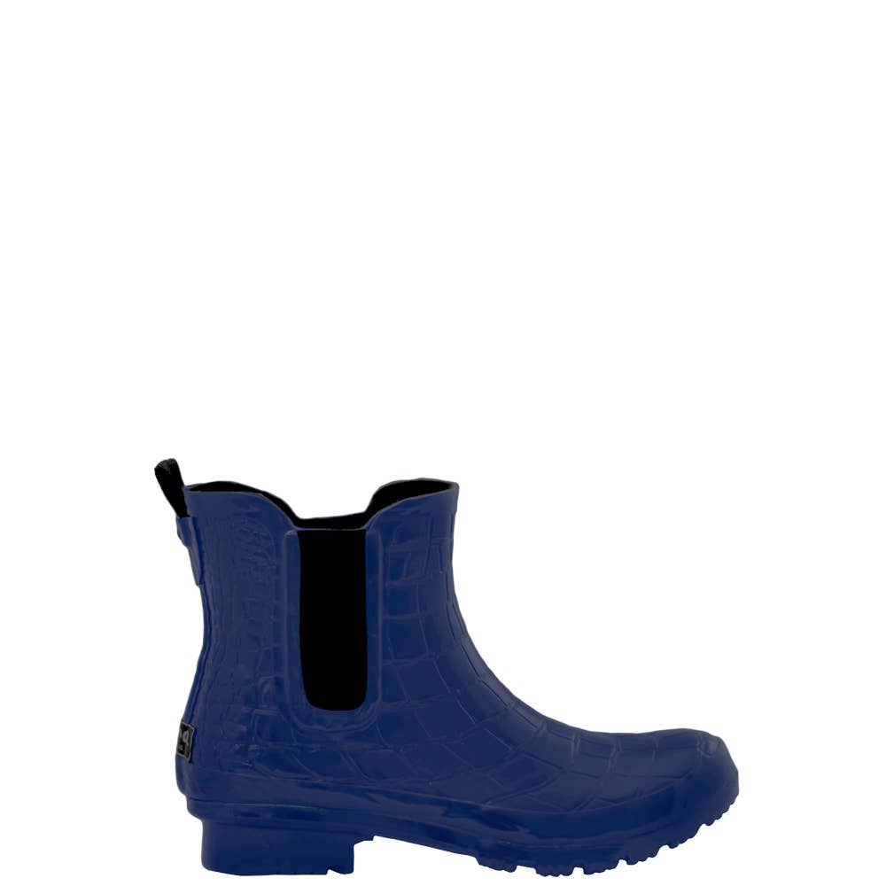 CHELSEA NAVY CROC EMBOSS WOMEN'S ANKLE RAIN BOOTS