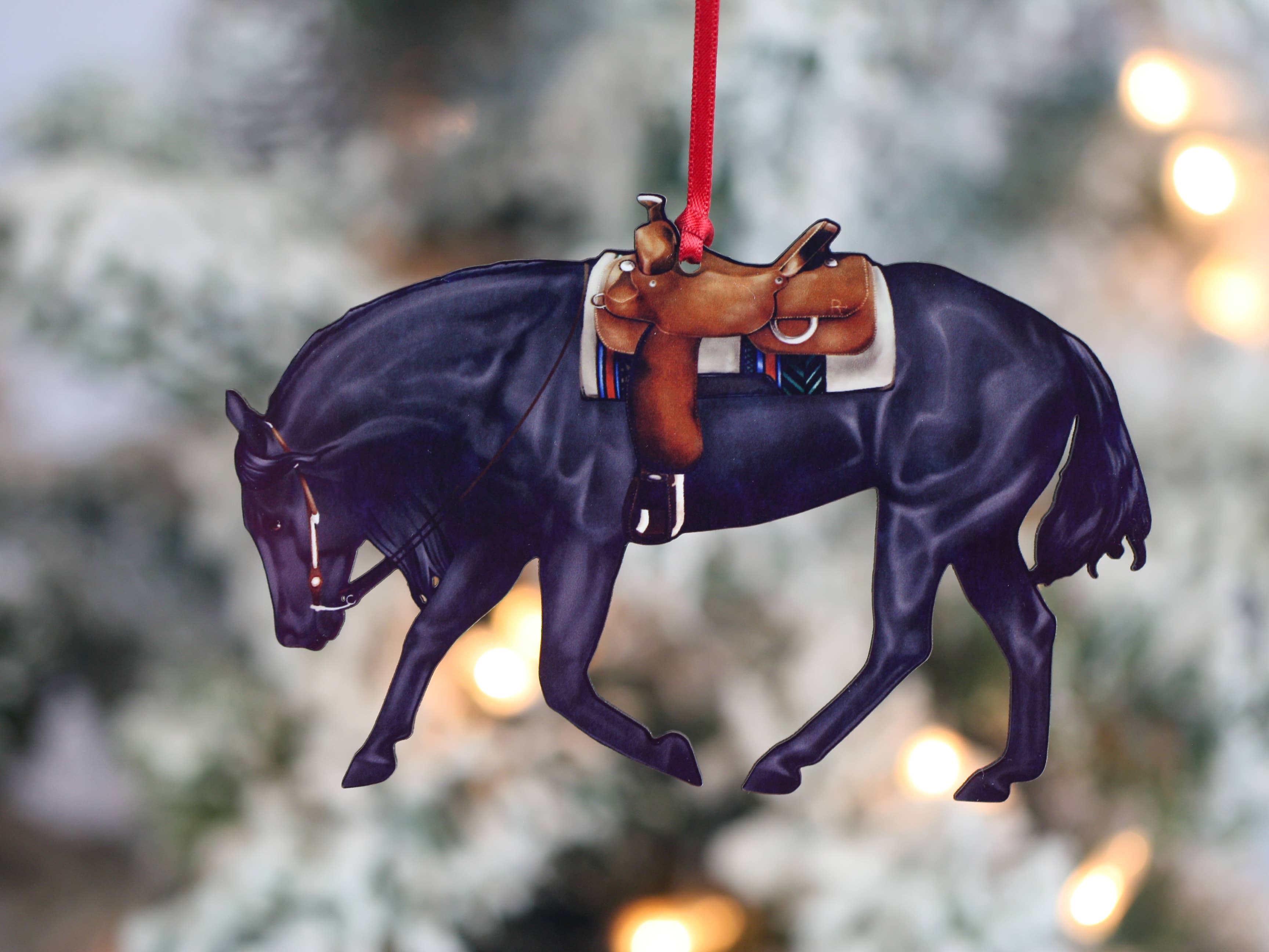 Black Western Riding Quarter Horse Ranch Christmas Ornaments
