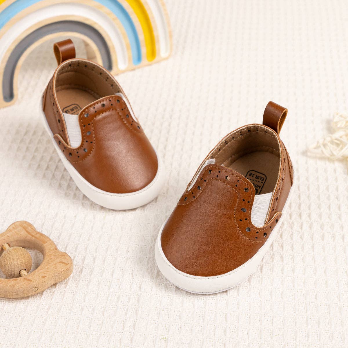 Brown Pleather slide of baby shoes