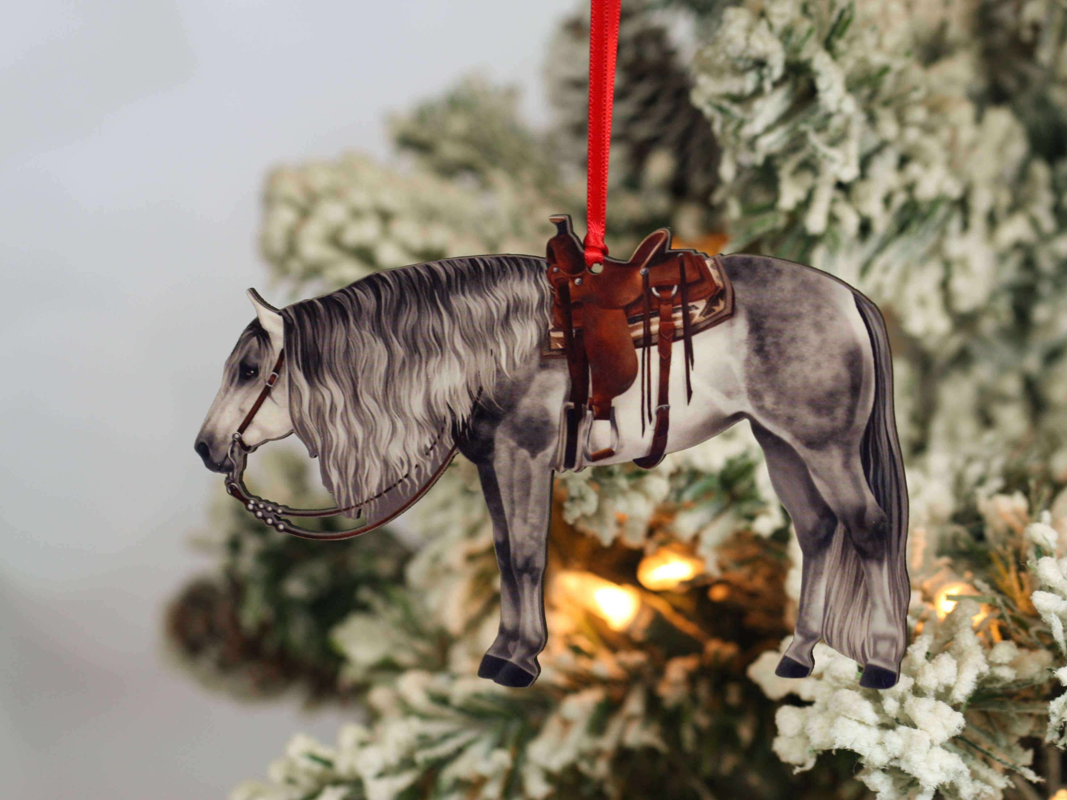 Gray Western Ranch Horse Ornament - Quarter Horse Christmas