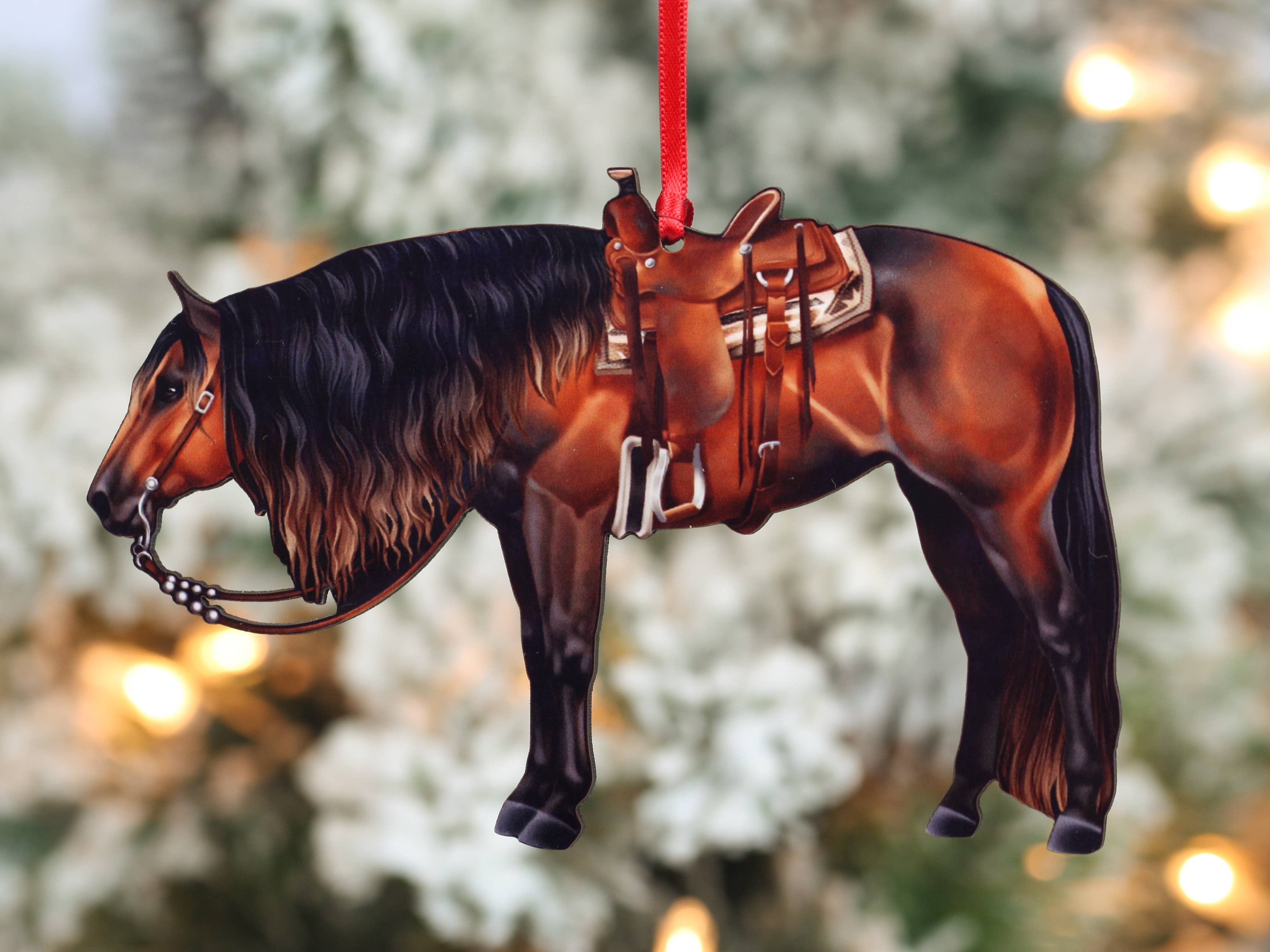 Bay Western Ranch Horse Ornament - Quarter Horse Christmas