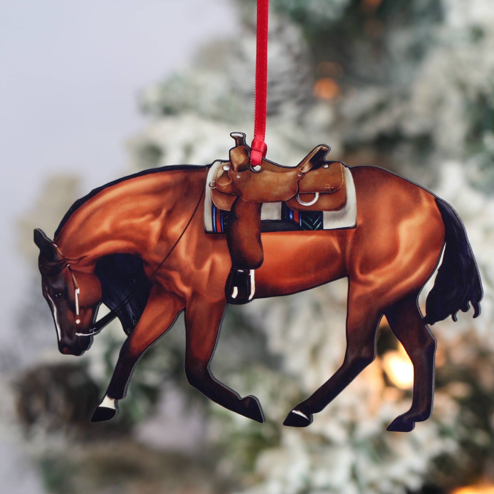 Bay Western Riding Quarter Horse Ranch Christmas Ornaments