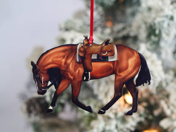 Bay Western Riding Quarter Horse Ranch Christmas Ornaments