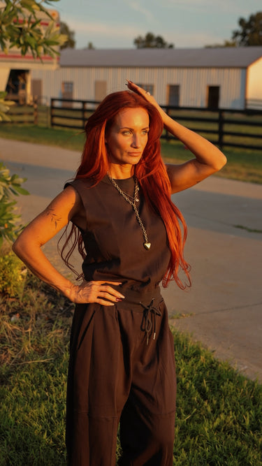 Washed Black Sleeveless Jogger Jumpsuit | Relaxed Drawstring One Piece