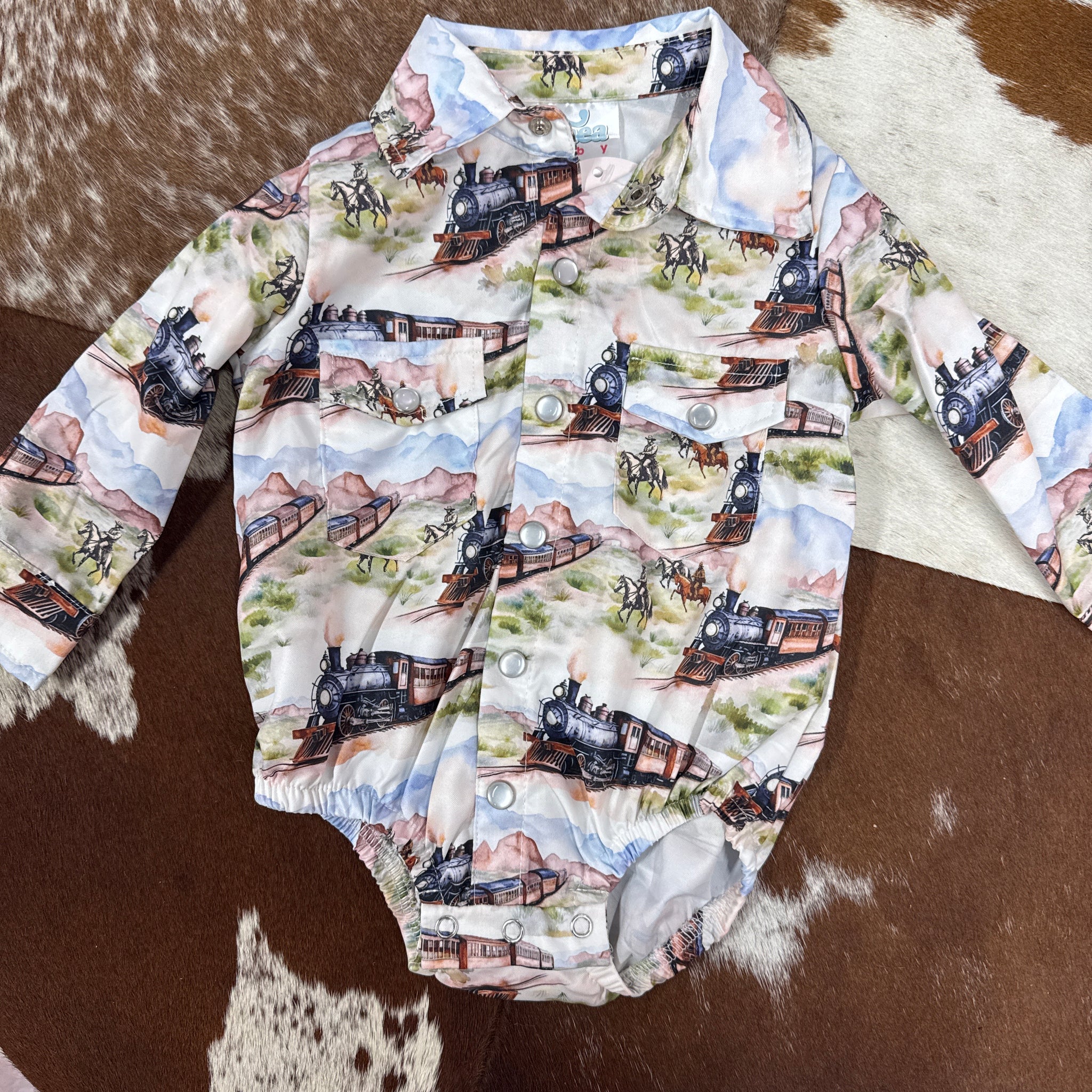 Cowboy Train Pearl Snap Onesie
