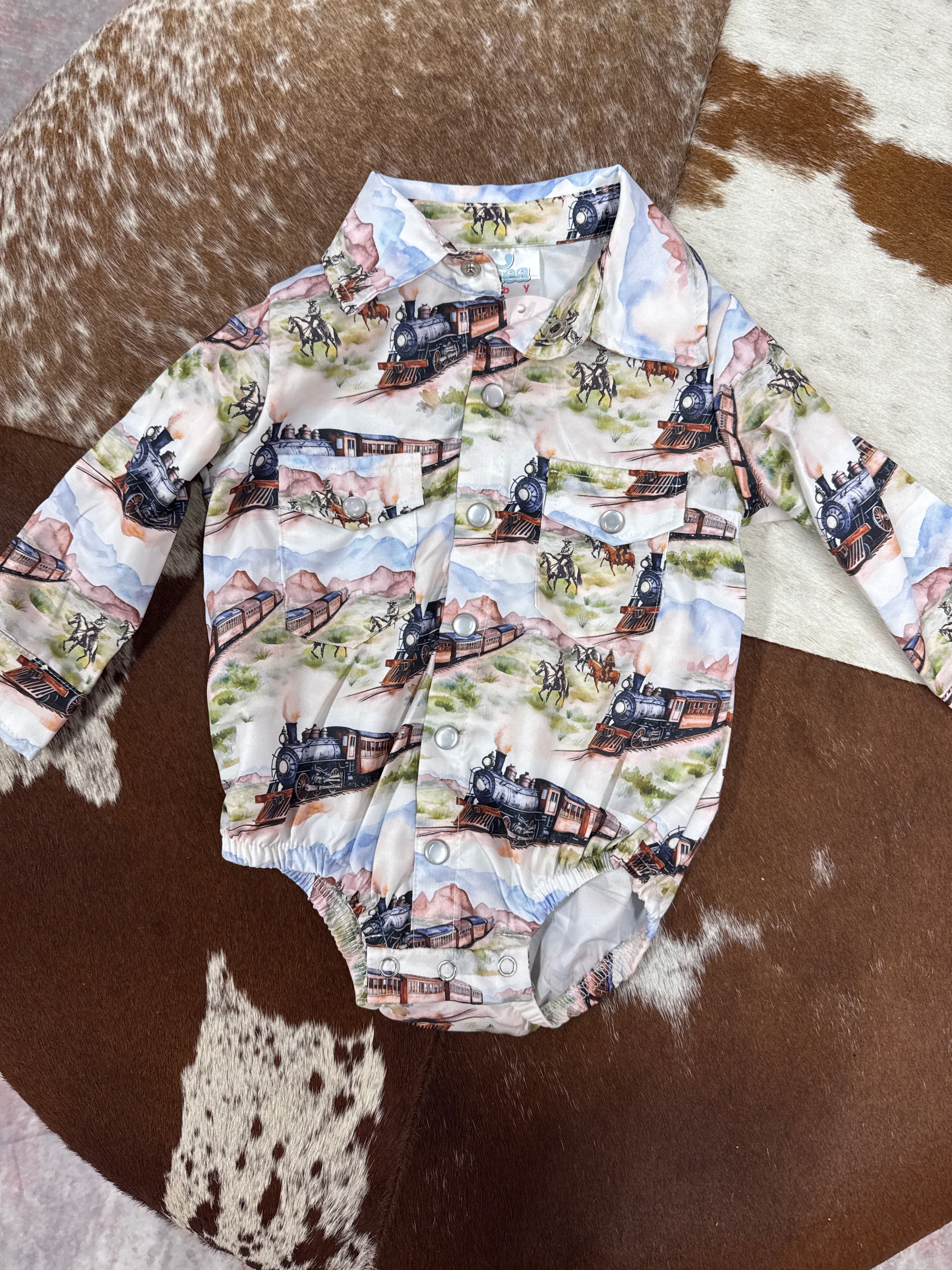 Cowboy Train Pearl Snap Onesie