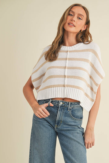 CSW13591 - STRIPED KNIT CROPPED SWEATER VEST