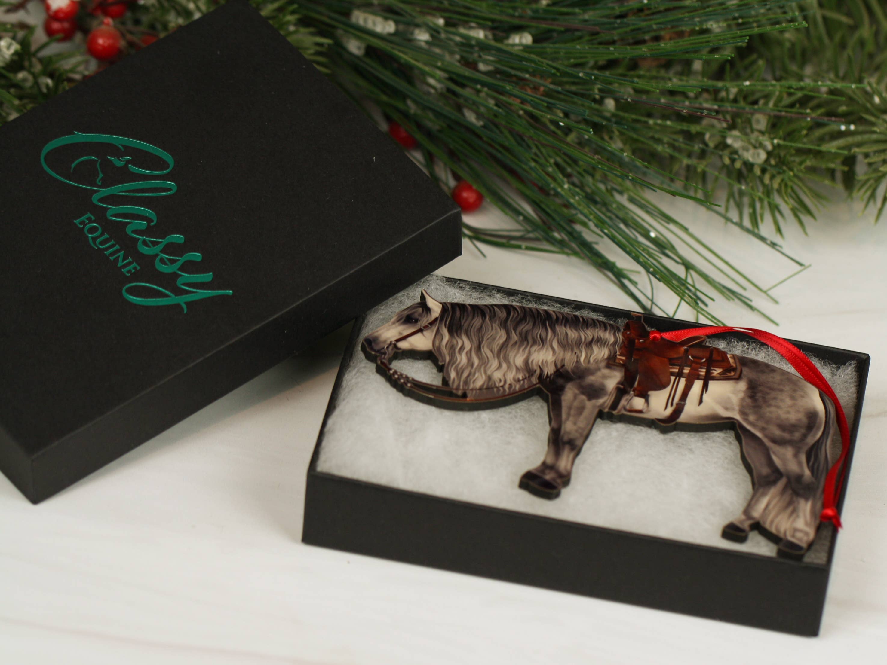 Gray Western Ranch Horse Ornament - Quarter Horse Christmas