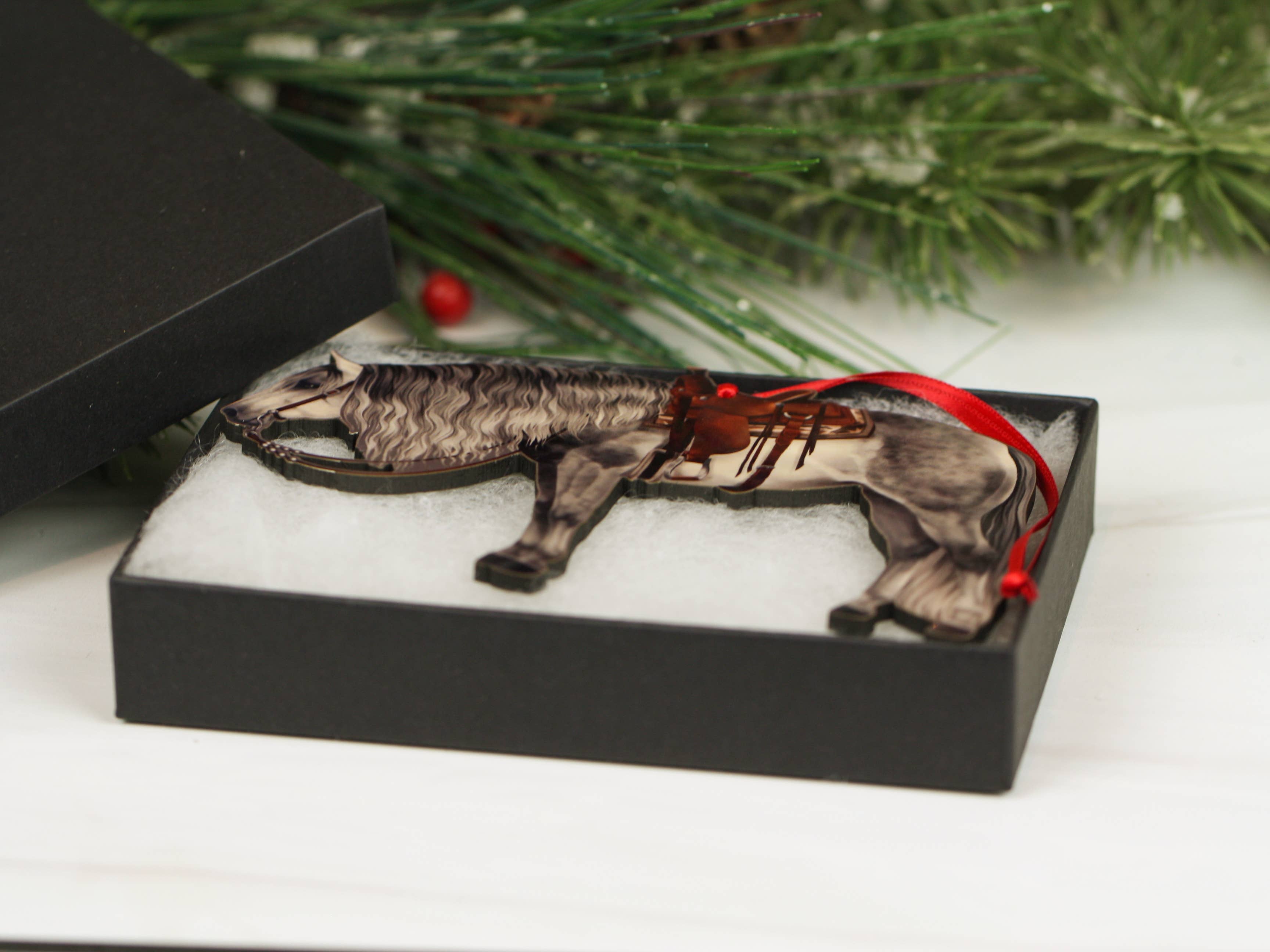 Gray Western Ranch Horse Ornament - Quarter Horse Christmas