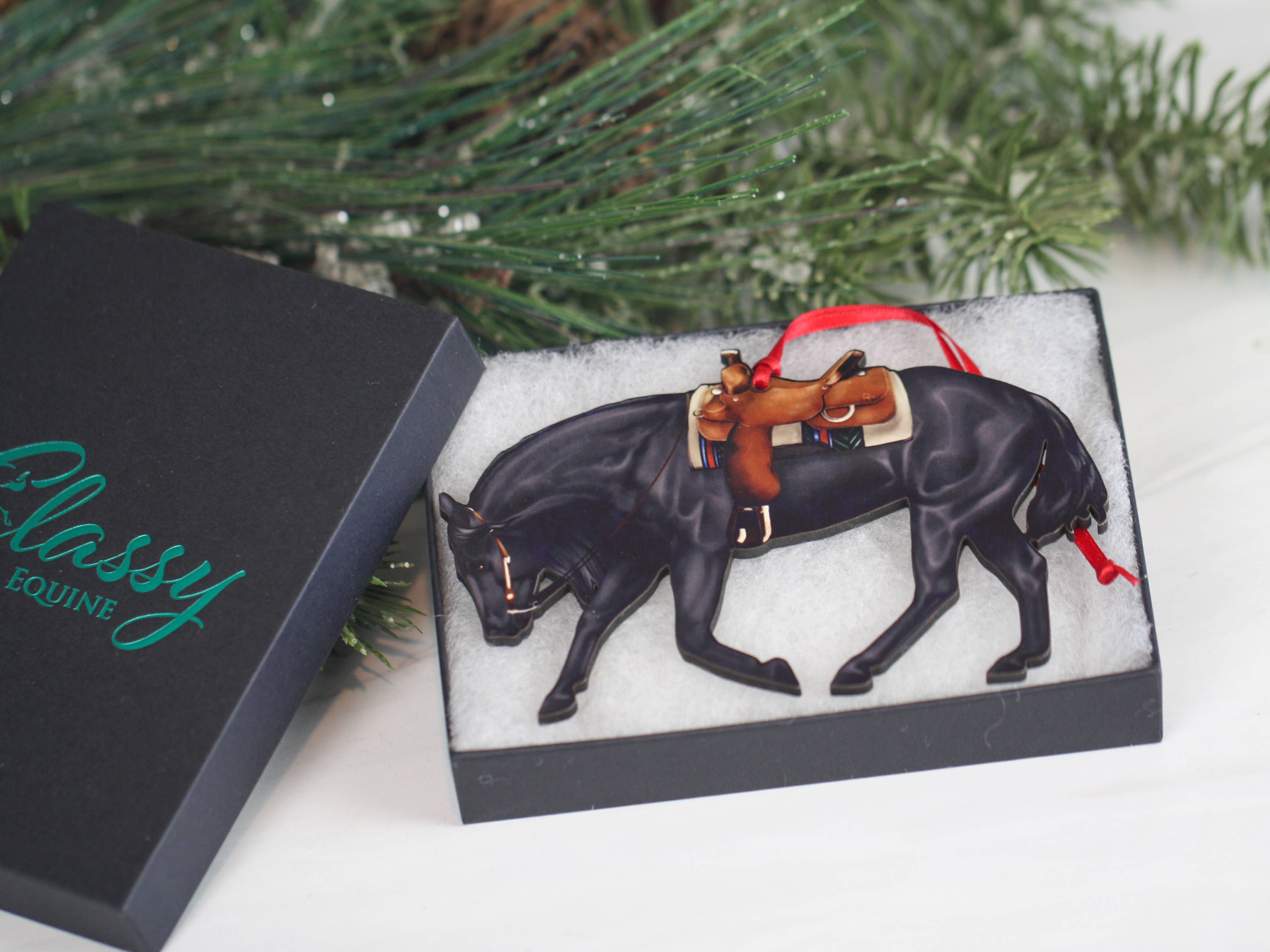 Black Western Riding Quarter Horse Ranch Christmas Ornaments