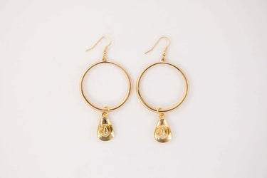 3" 18K Gold Plated Hoop Earring on Fishook with Cowboy Hat - Cowgirl Charm