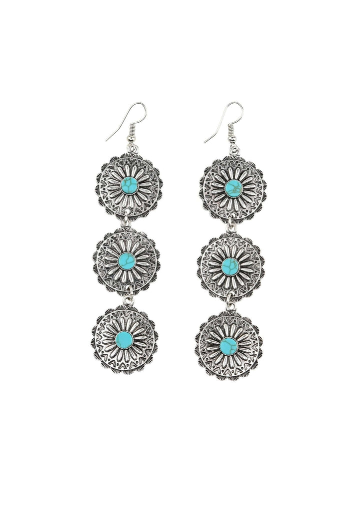 3 Tier Burnished Silver & Turquoise FLWR Concho Ear - Cowgirl Charm