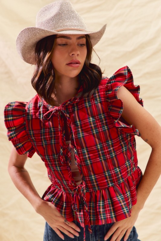 Christmas Holiday Plaid Ruffled Quilt Vest Top