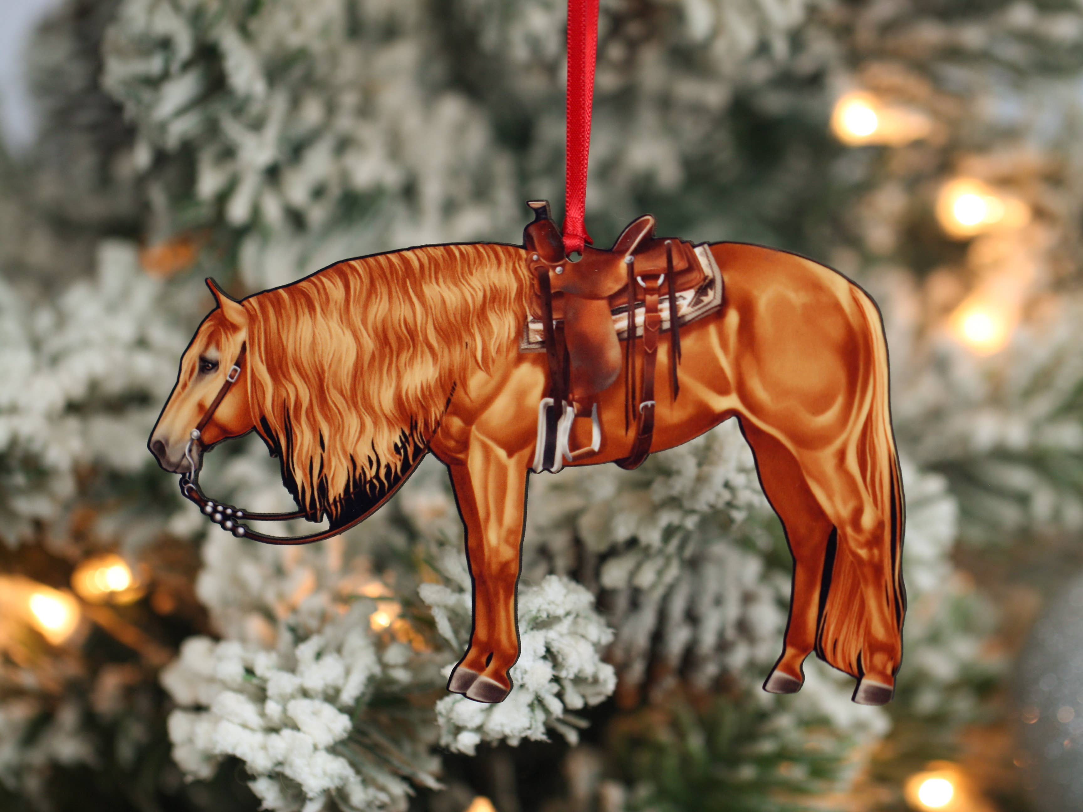 Chestnut Western Horse Ornament - Quarter Horse Christmas