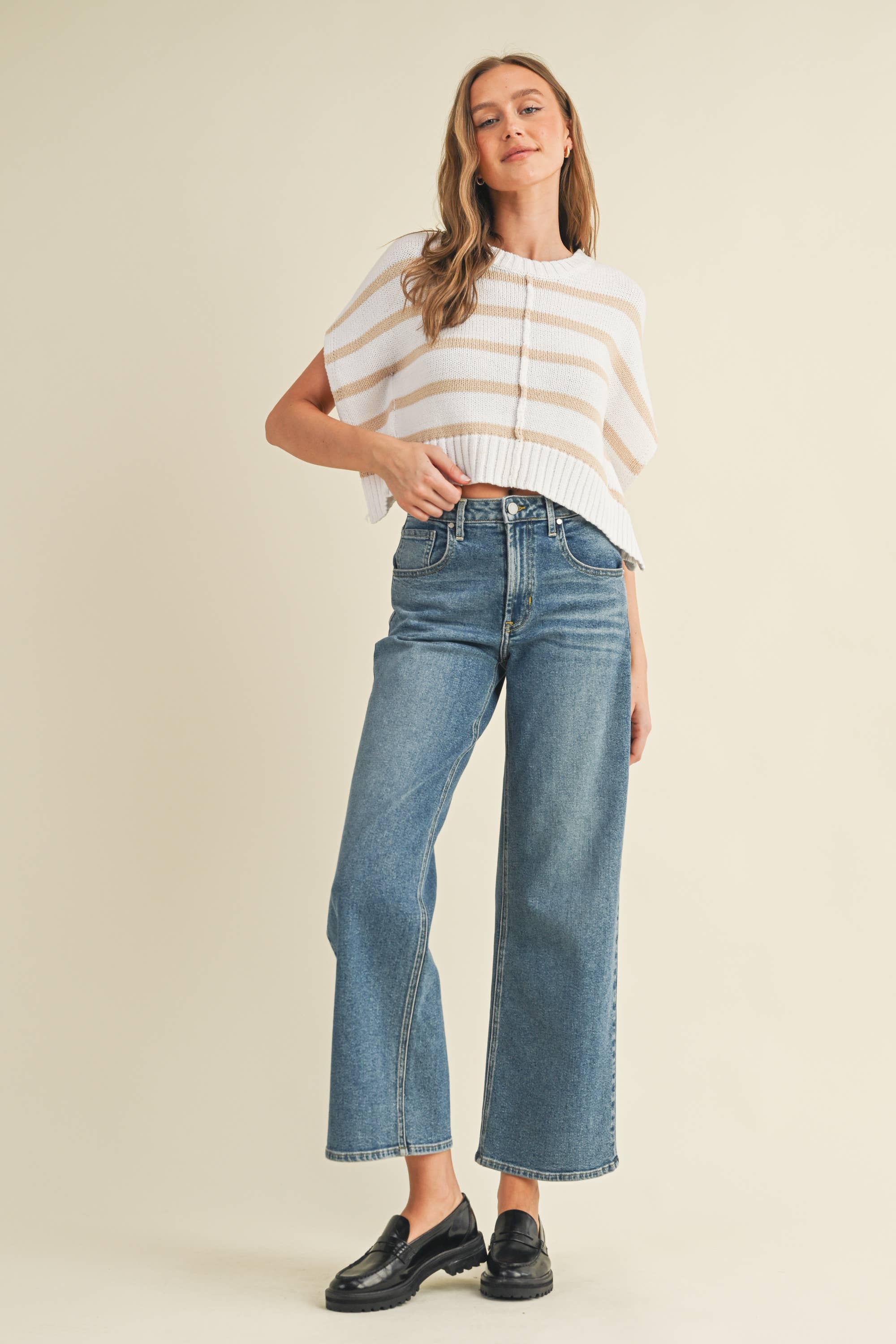 CSW13591 - STRIPED KNIT CROPPED SWEATER VEST