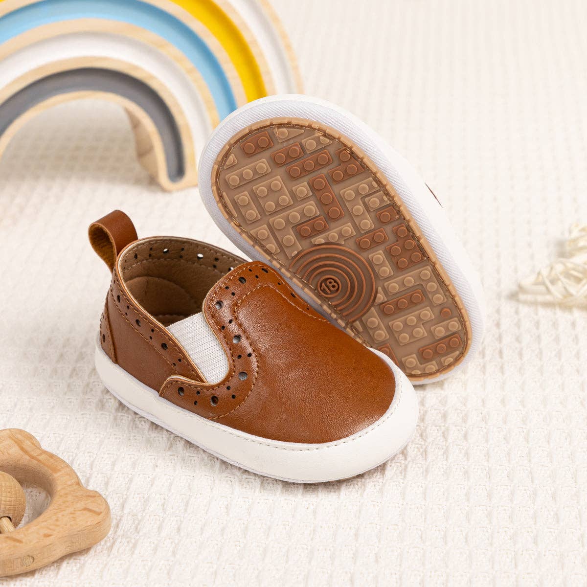 Brown Pleather slide of baby shoes