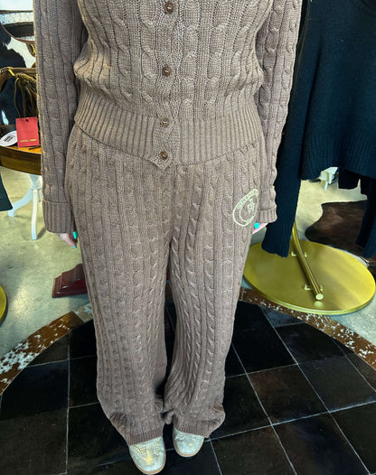 Bailey Rose cable knit wide-leg pants in a cozy, textured knit fabric, featuring a relaxed fit and high waist design.