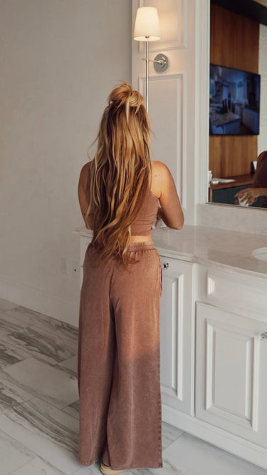 Mineral Washed Sleeveless Top & Wide Leg Pants Set