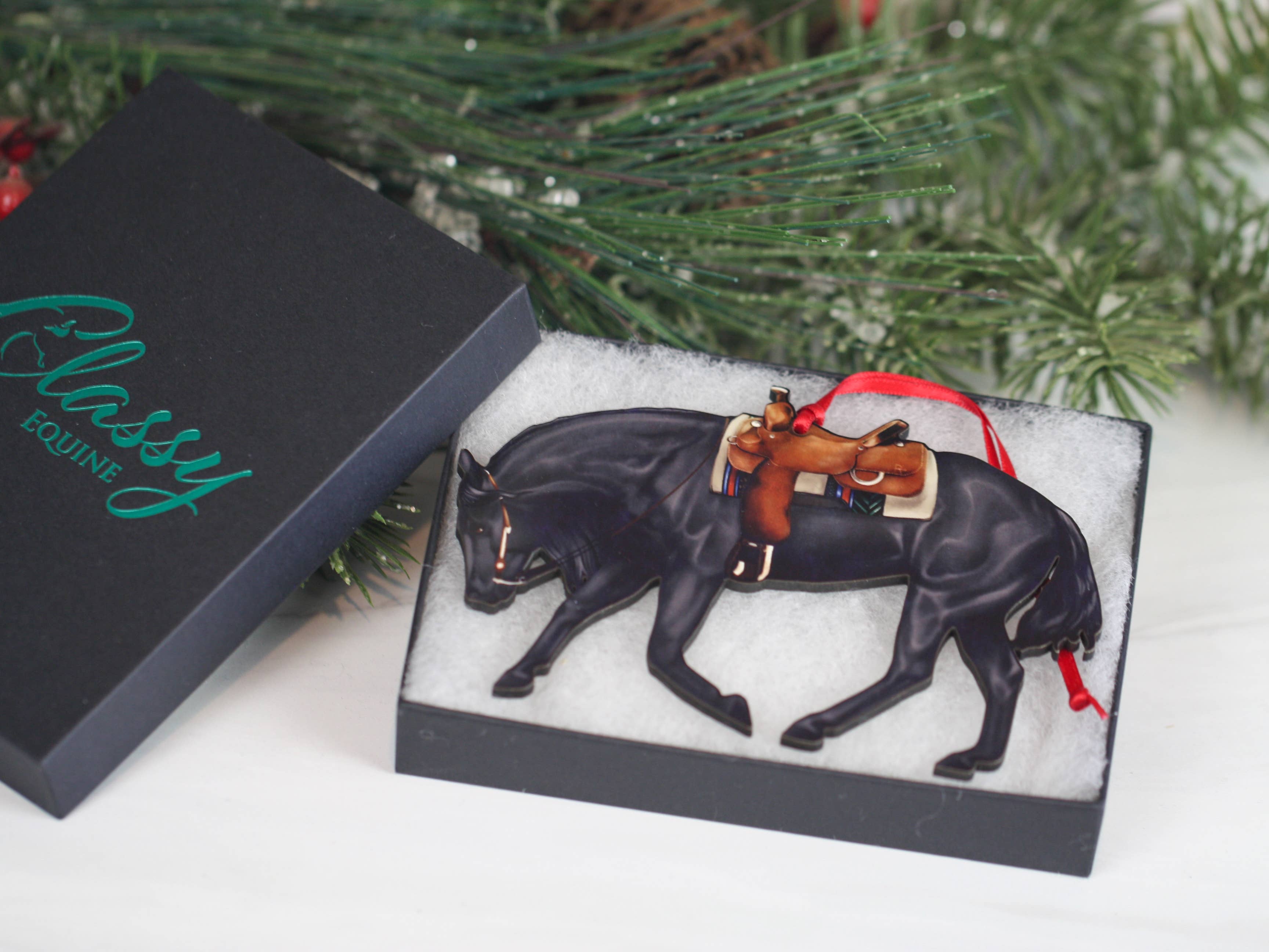 Black Western Riding Quarter Horse Ranch Christmas Ornaments