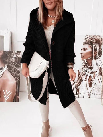 Plain button down Hooded knit long cardigan coat