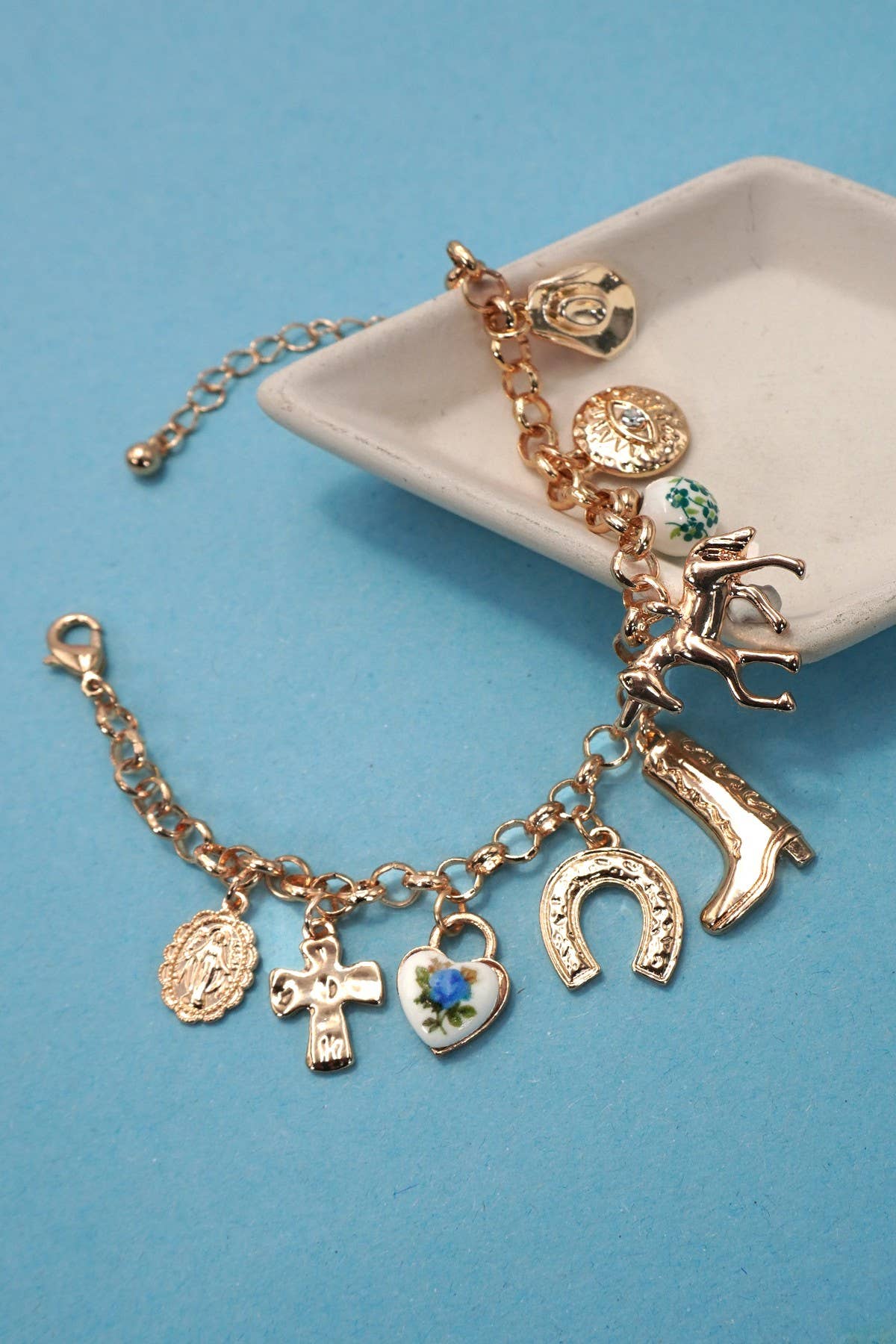 CHARM BRACELET - WESTERN BOOT CROSS PORCELAIN |