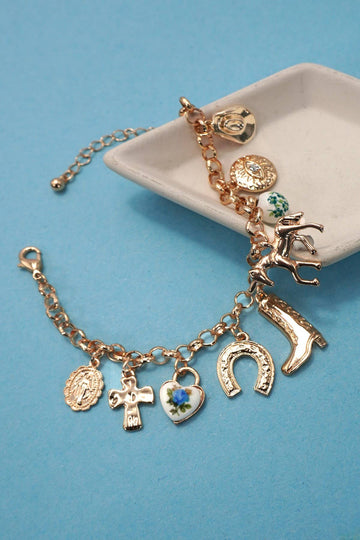CHARM BRACELET - WESTERN BOOT CROSS PORCELAIN |