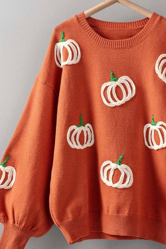 Pumpkin Patch Balloon Sleeve Sweater