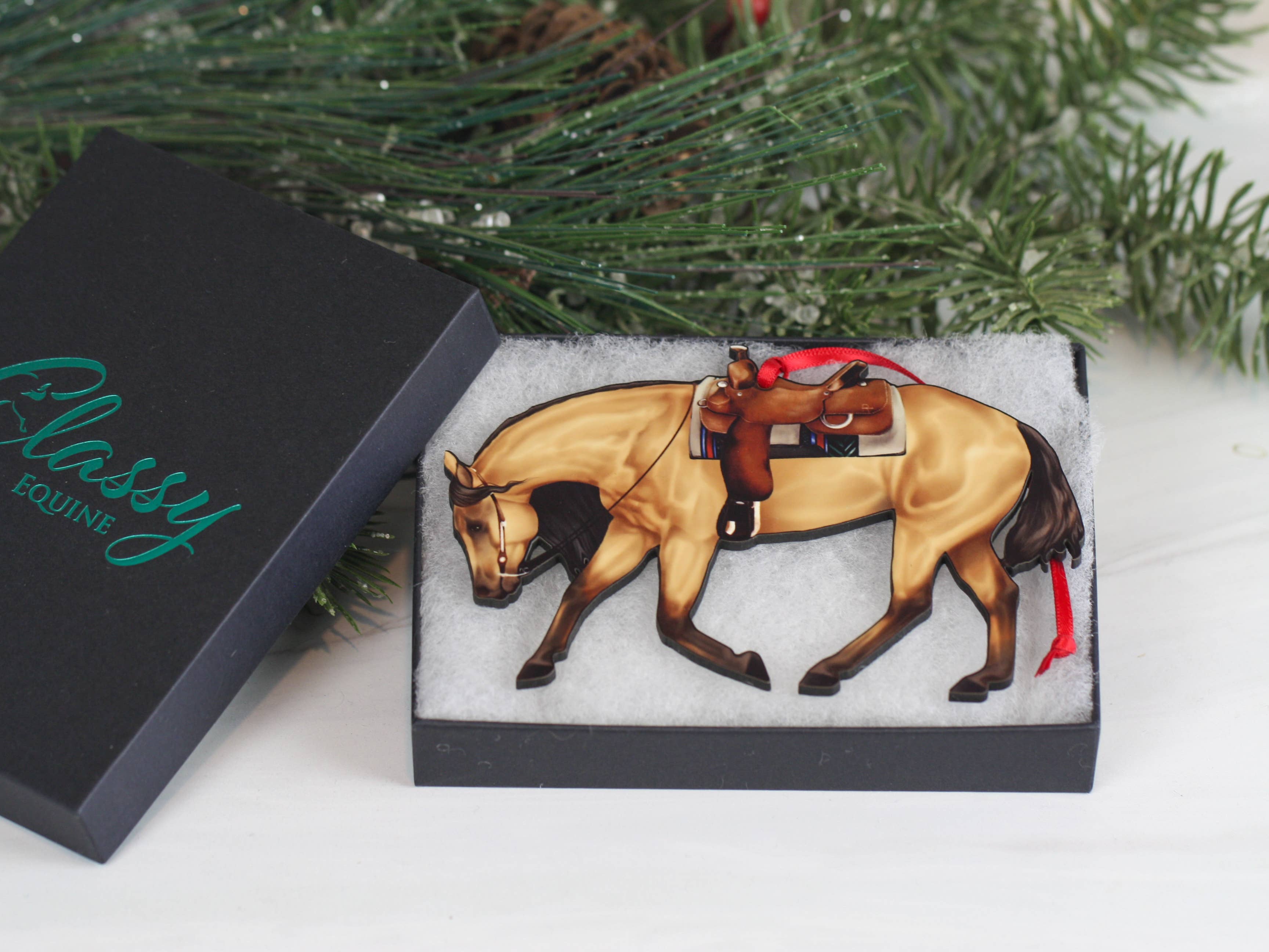 Buckskin Western Riding Quarter Horse Christmas Ornaments