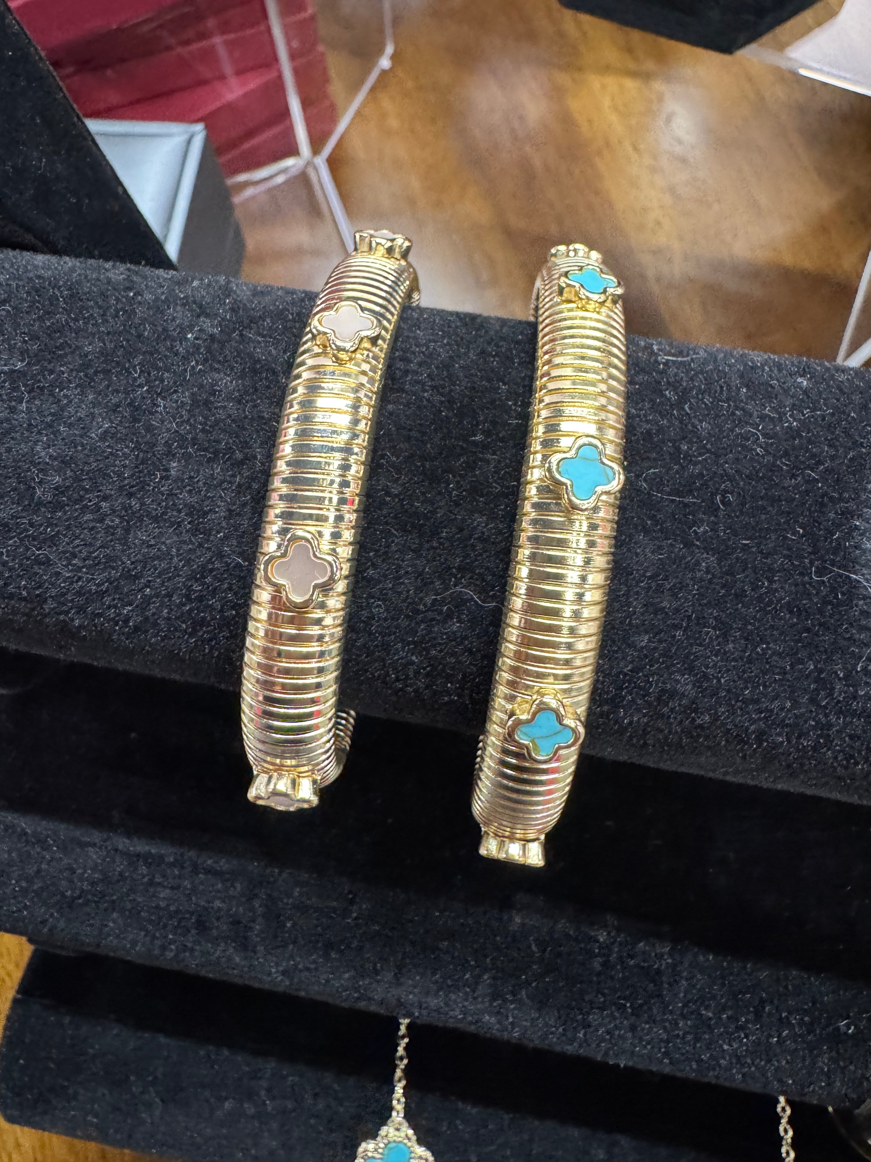 Gold Cuff Bracelet With Flower Pendant