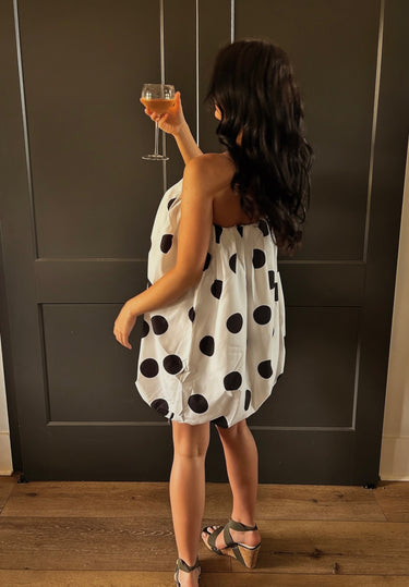Polka Dot Off Strapless Tube Balloon Dress