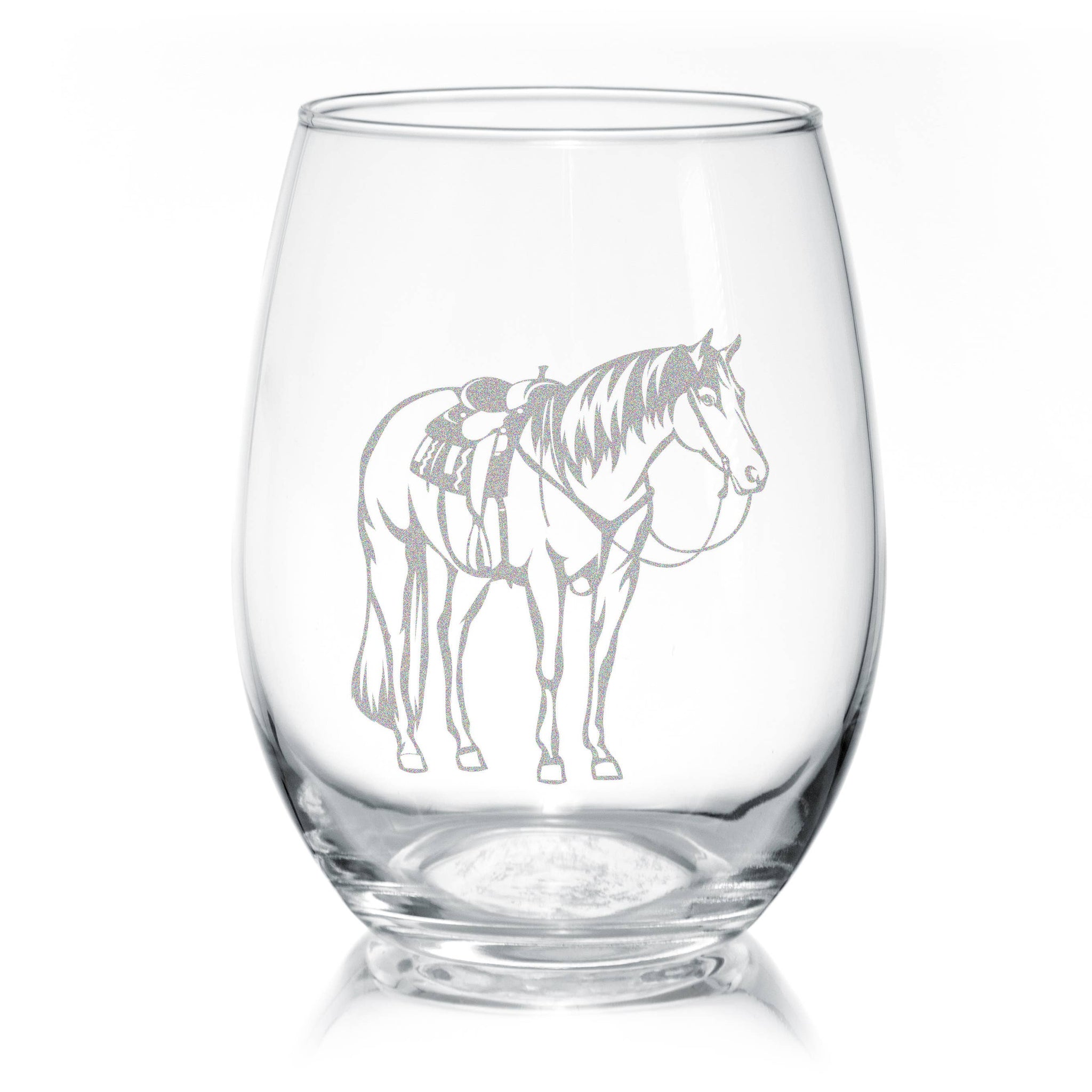 Western Ranch Horse Equestrian Engraved Stemless Wine Glass