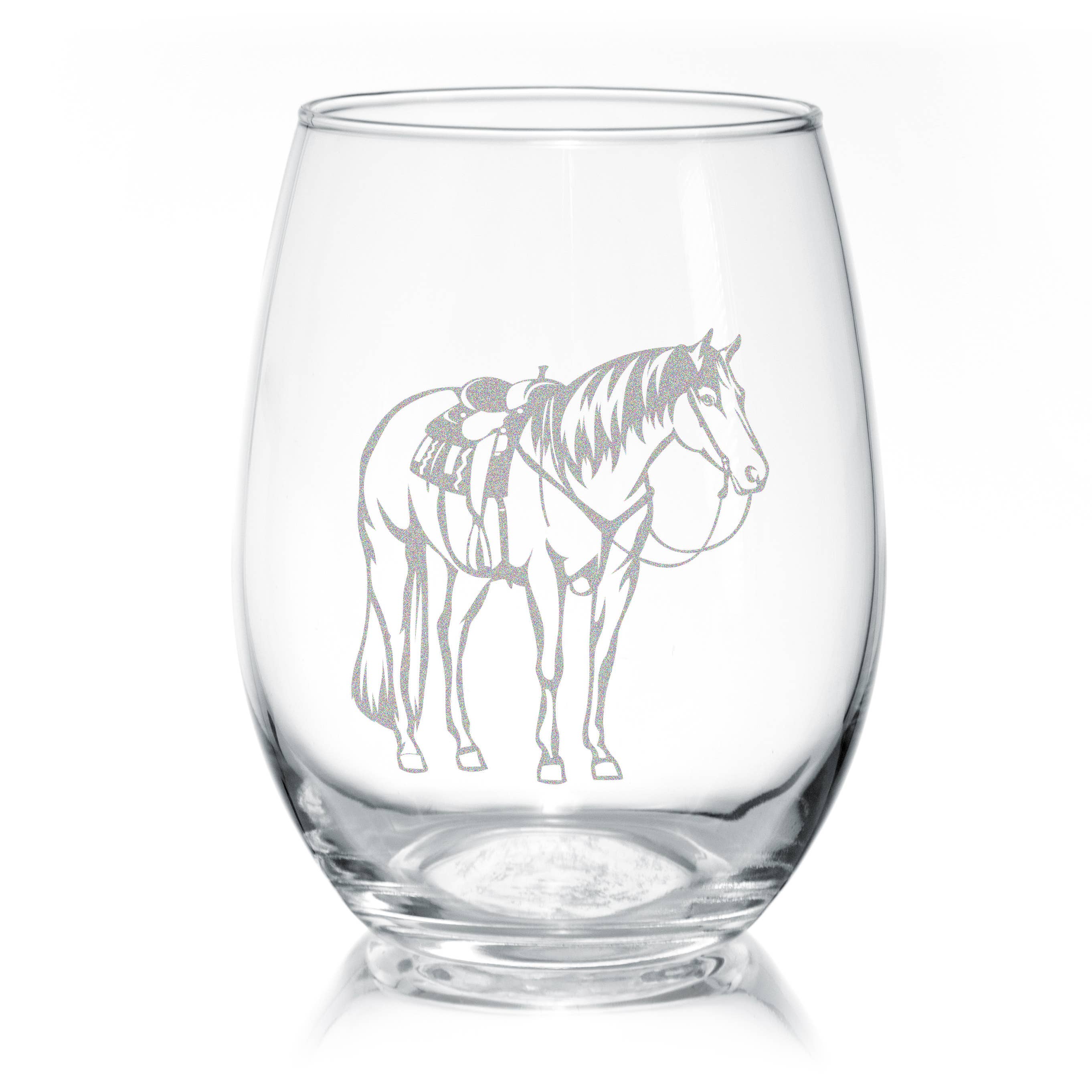 Western Ranch Horse Equestrian Engraved Stemless Wine Glass
