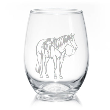Western Ranch Horse Equestrian Engraved Stemless Wine Glass