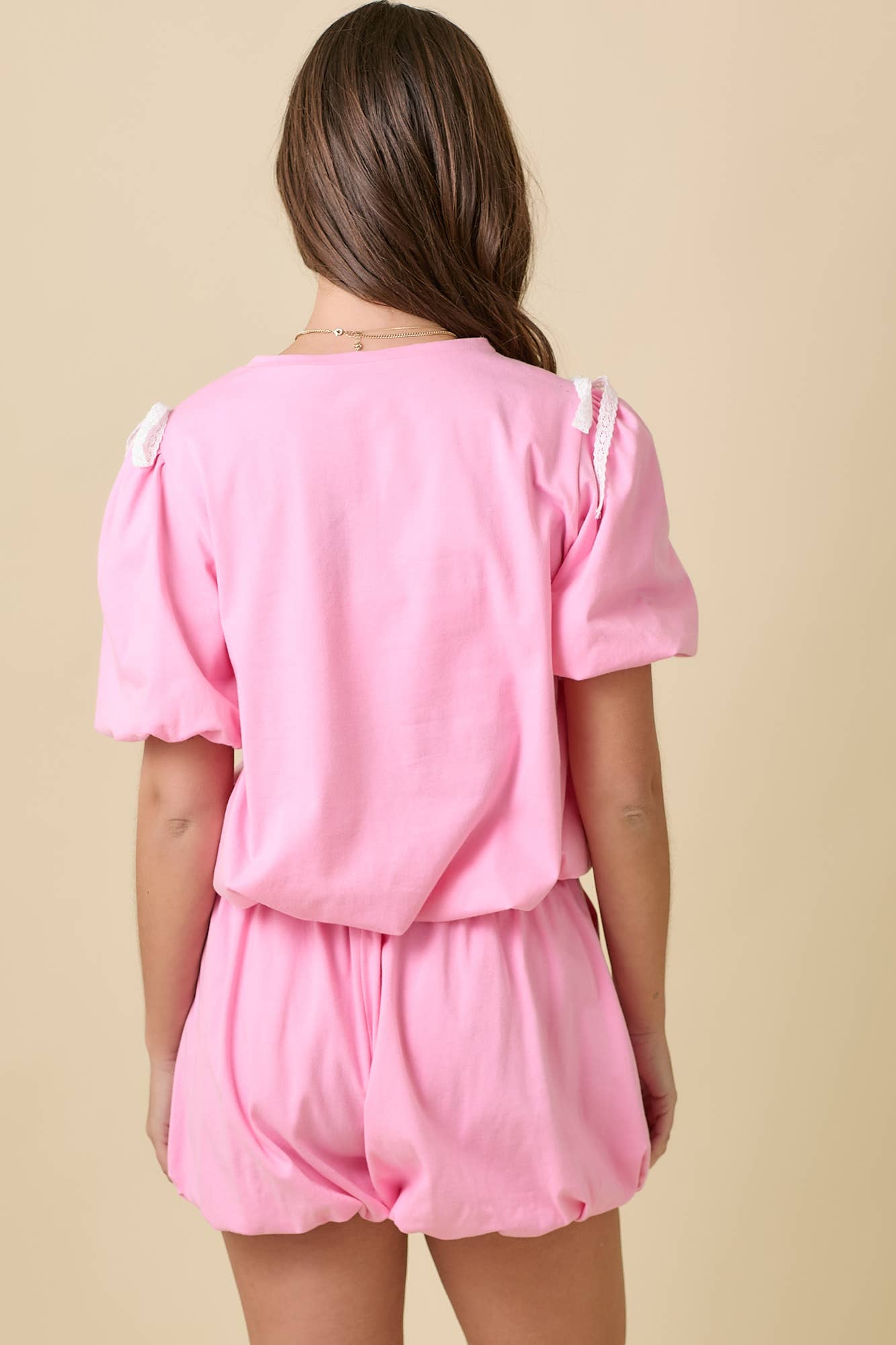 Crop Top With Bubble Sleeves And Lace