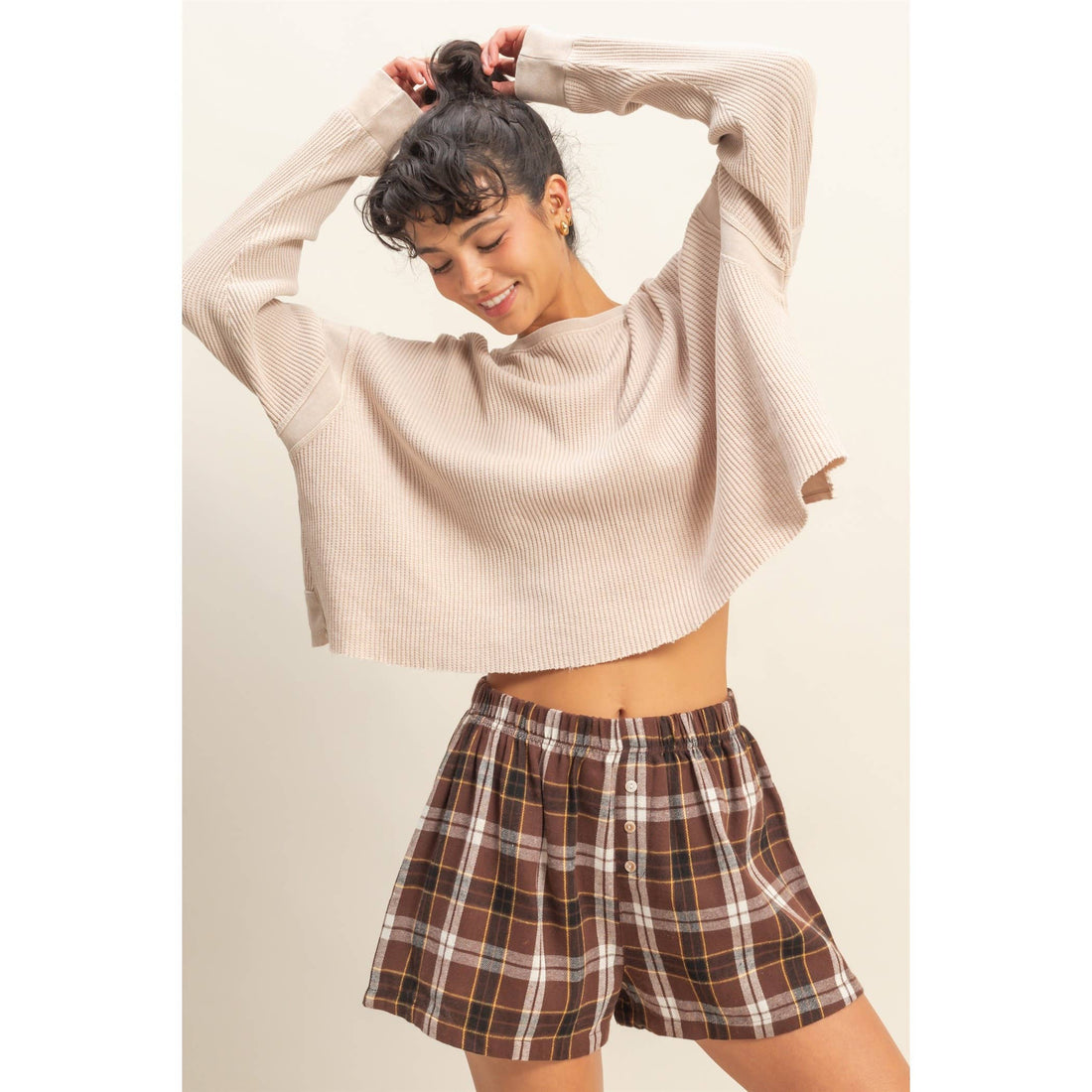 Chic Open Back Textured Knit Long Sleeve Top