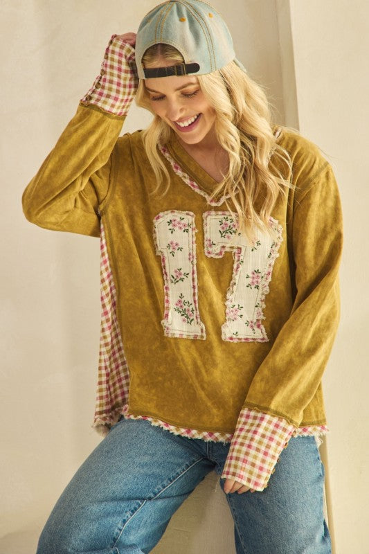 Vintage Mustard Floral Number 17 Patchwork Top