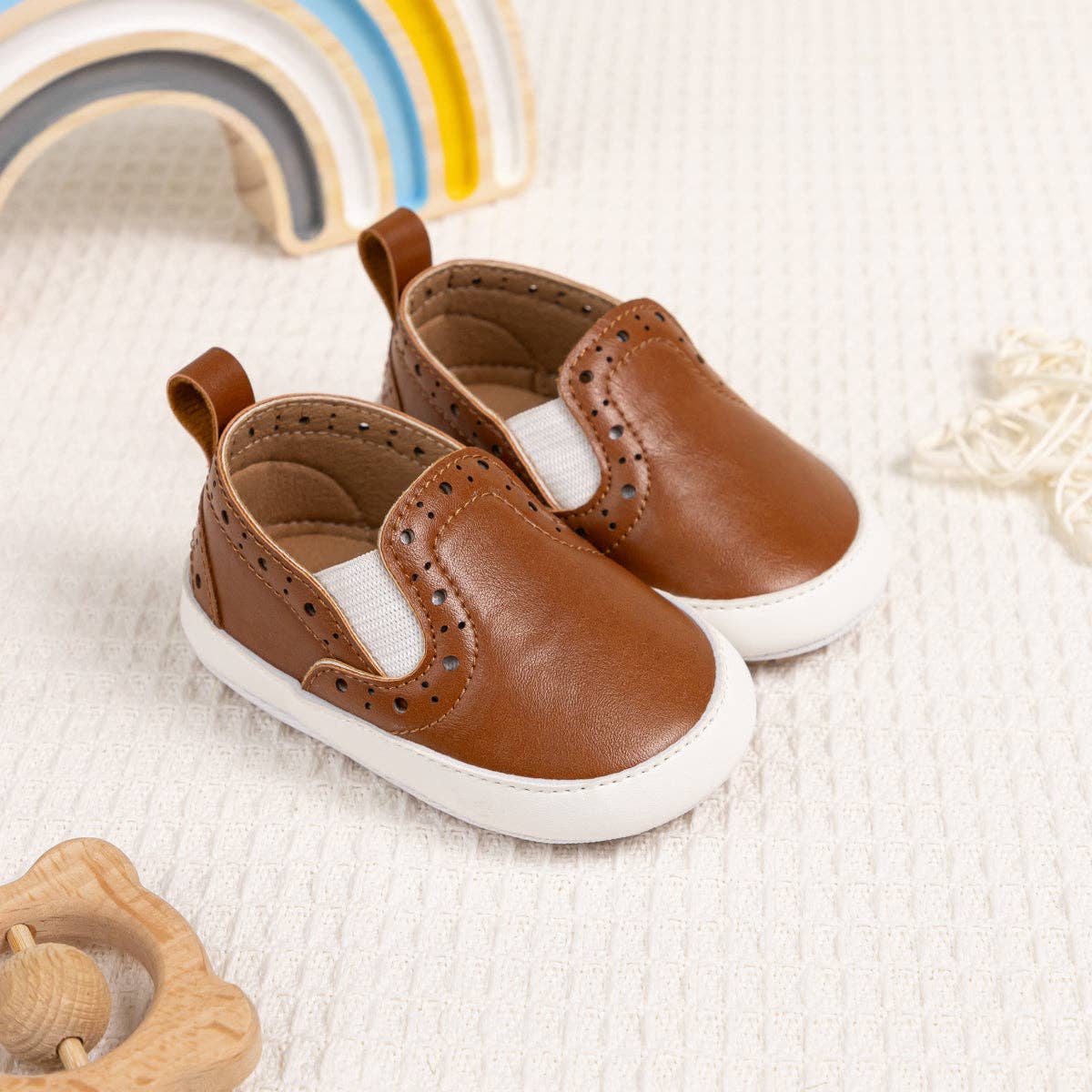 Brown Pleather slide of baby shoes