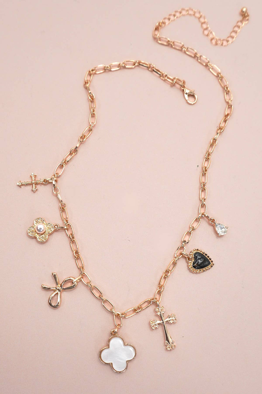 CHARM NECKLACE-CLOVER BOW CROSS HEART FLOWER |