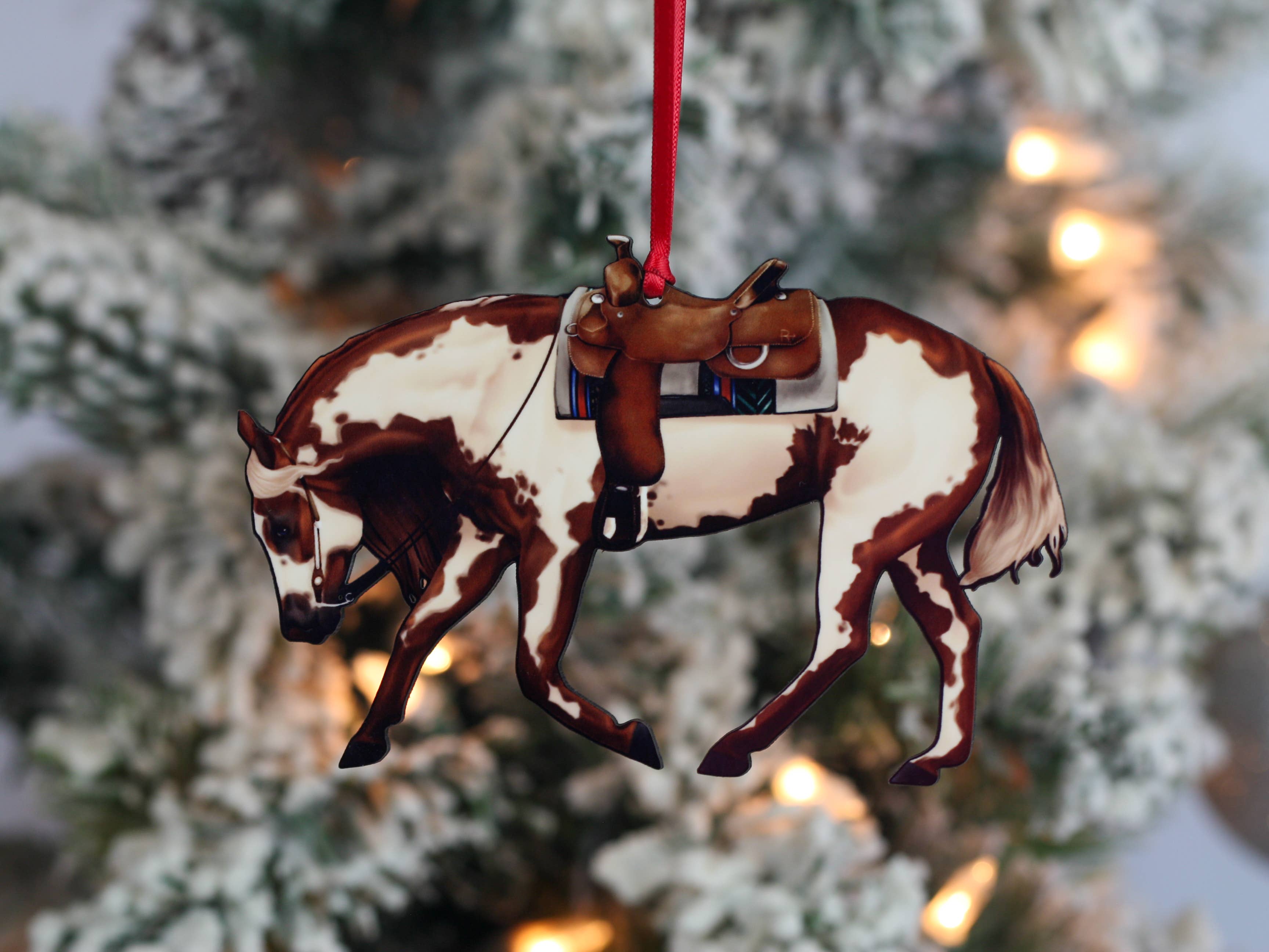 Chestnut Overo Western Riding Ranch Horse Christmas Ornament