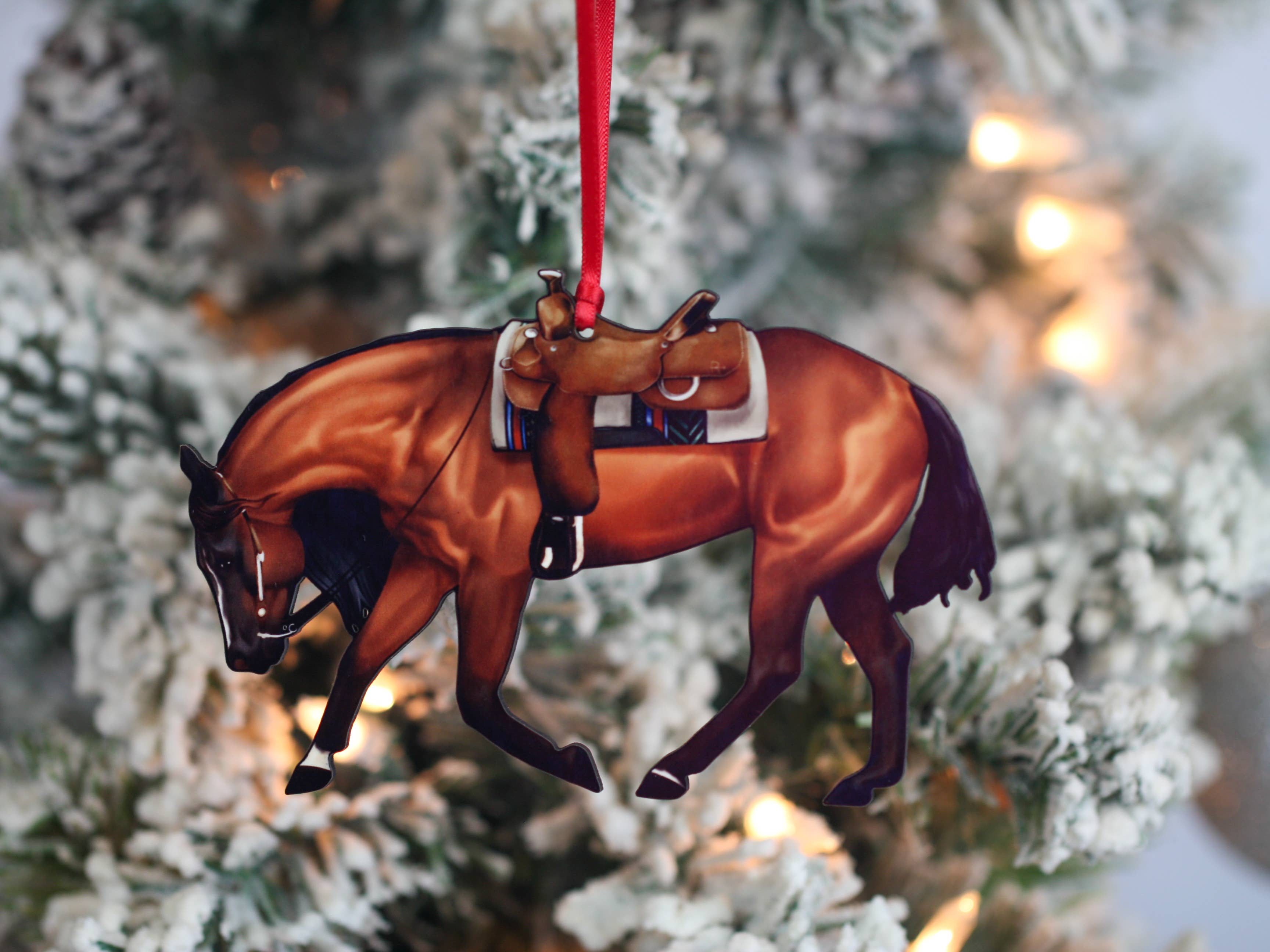 Bay Western Riding Quarter Horse Ranch Christmas Ornaments