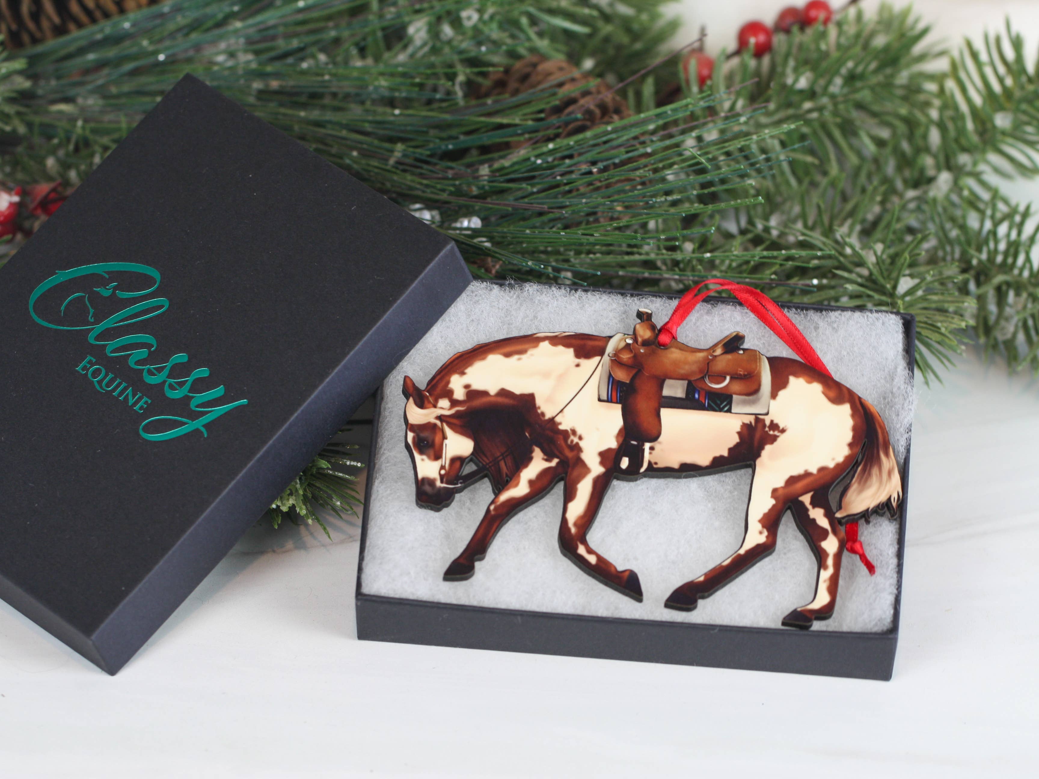 Chestnut Overo Western Riding Ranch Horse Christmas Ornament