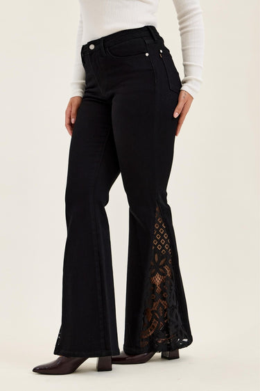 Judy Blue Jaqueline Black Lace Hem Ultra Flare Jeans