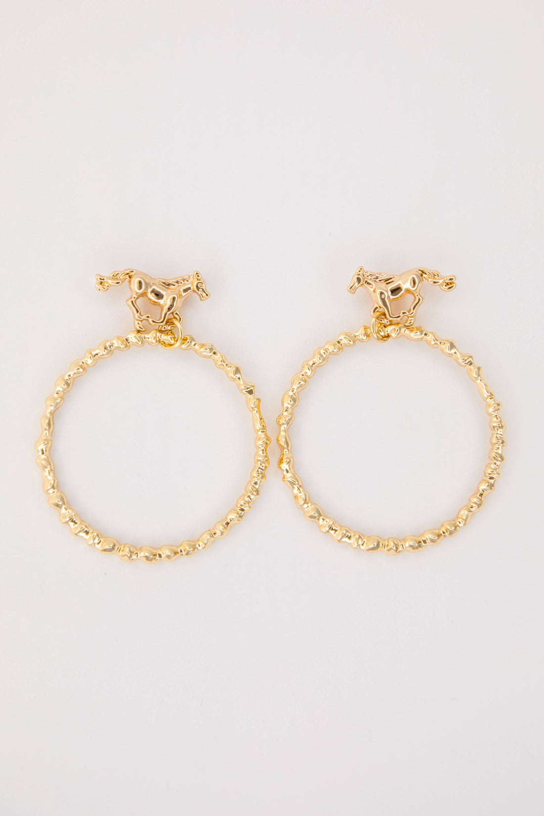 2.5" 18K Gold Plated Dangle Hoop Earrings on Buckin Horse