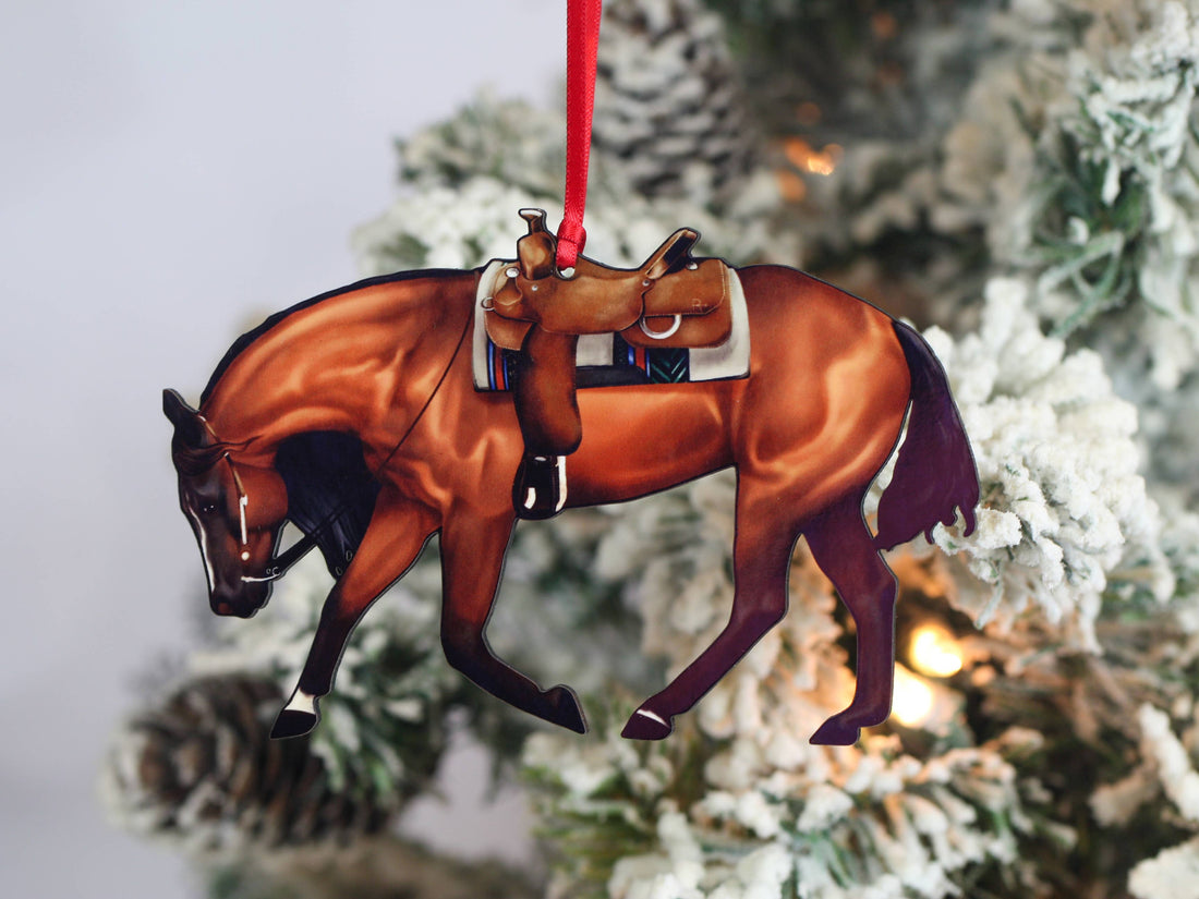 Bay Western Riding Quarter Horse Ranch Christmas Ornaments