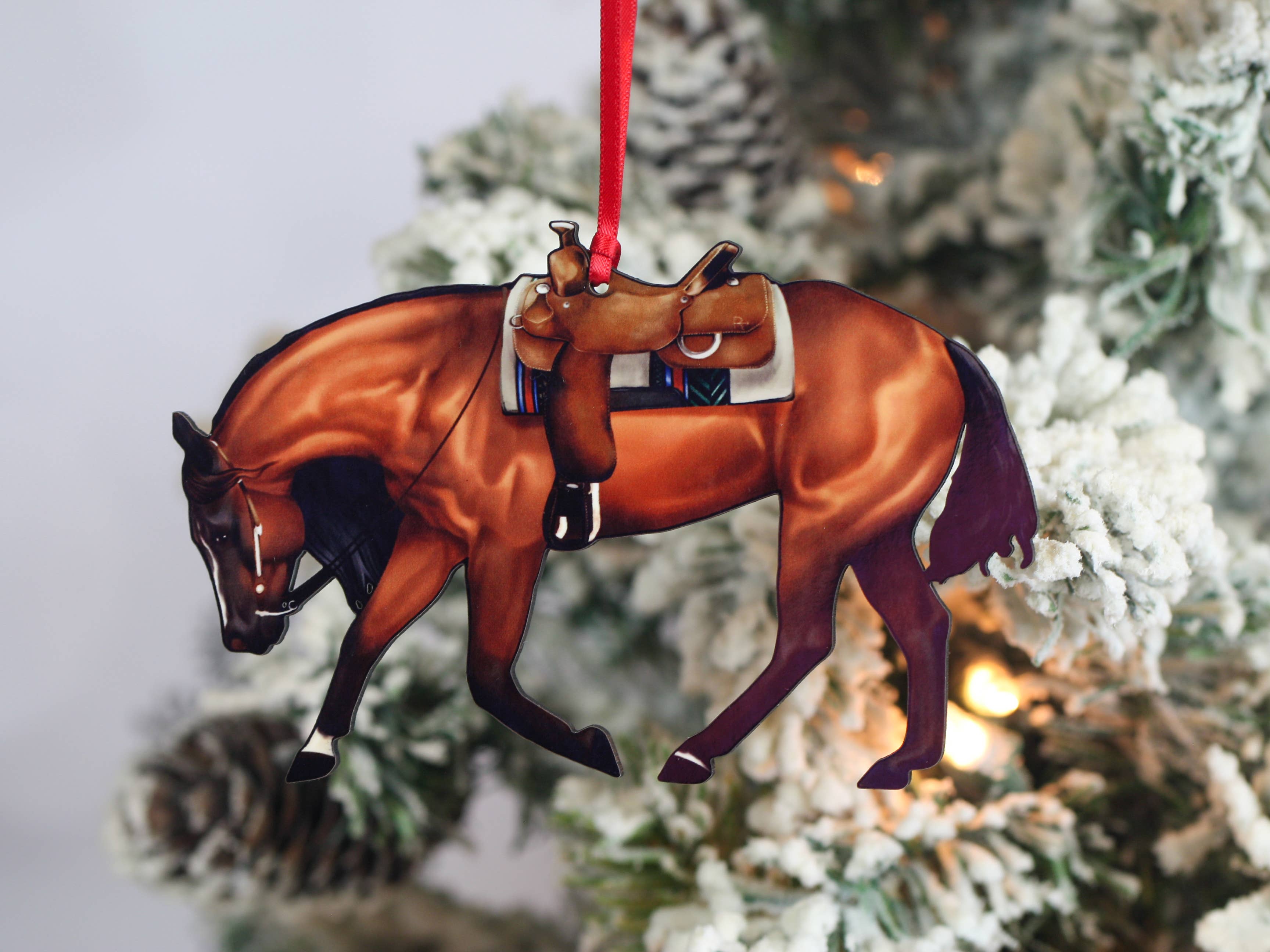 Bay Western Riding Quarter Horse Ranch Christmas Ornaments