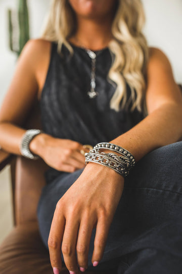 18K Gold Platted Thick Burnished Dotted Bangle