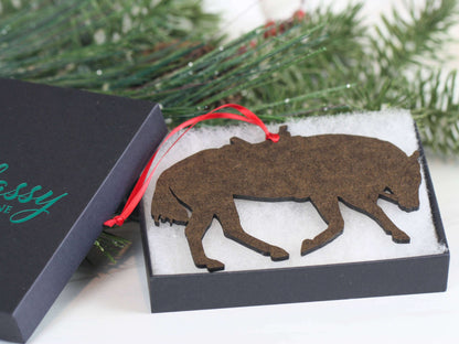 Buckskin Western riding quarter horse Christmas ornament by Classy Equine, detailed leather-style horse ornament for holiday decor