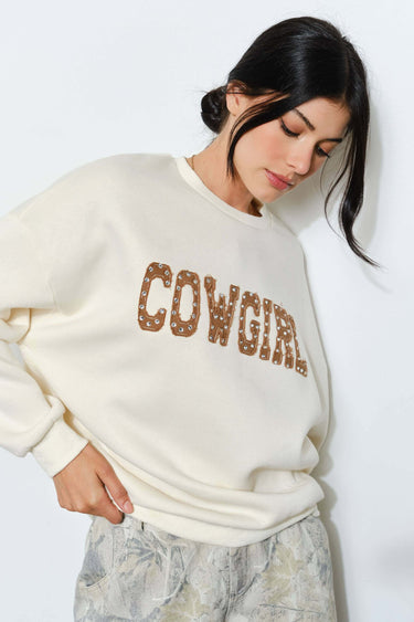 Brie Rhinestone Cowgirl Sweatshirt – Western Statement Top