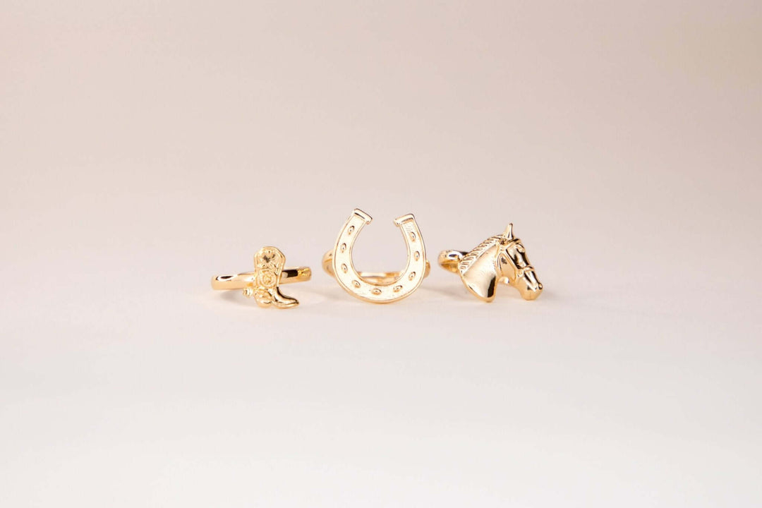 .5" 18K Gold Plated Adjustable Ring Set - Cowgirl Charm